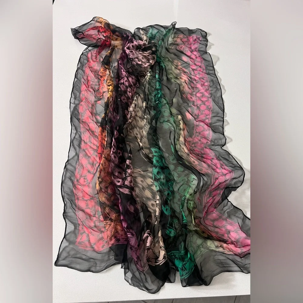 Vintage‎ Sheer Rainbow Animal Print Scarf 39